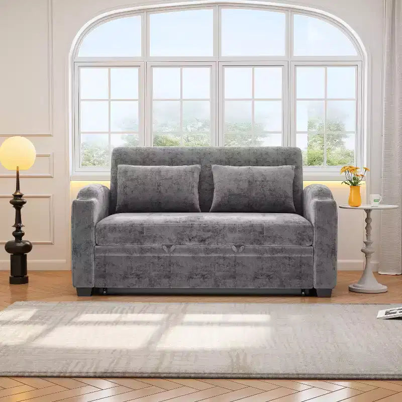 61.6 Modernes Chenille-Schlafsofa mit USB-Anschlüssen, Becherhaltern und verstellbarer Rückenlehne für Wohnzimmer, Apartment