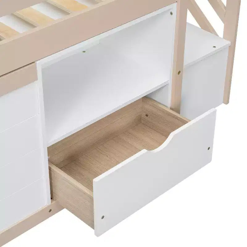 94.6L x 42.3B Massivholz-Hochbett in Twin-Größe mit Treppe, Schublade und Regal, modernes und klares Design