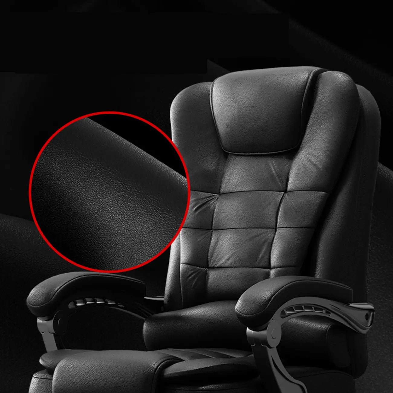 Ergonomischer Bürostuhl aus schwarzem Leder mit Fußstütze und Drehfunktion