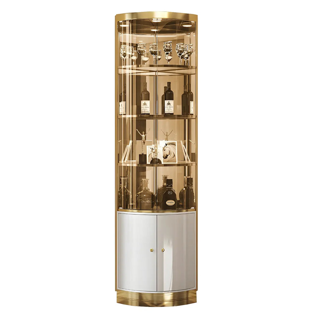 Glam Glossy Glas Gold Metall Abgerundete Display-Eckvitrine