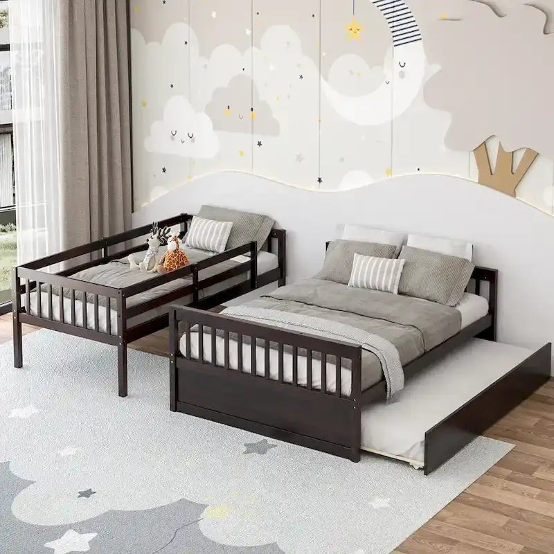 Gymax Etagenbett Twin über Full mit Twin-Ausziehbett, umwandelbar zur Plattform