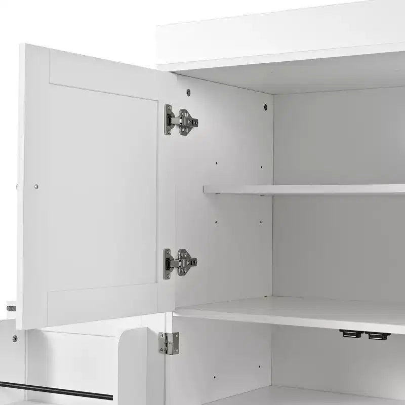 77H Freistehender Küchenschrank, Bauernhaus-Vorratskammer mit verstellbaren Einlegeböden, Türablagen, Schubladen und Weinregalen – ModernLuxe