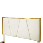 Upholstered Platform Bed – Beige, Tufted Headboard, Gold-Tone Accents, Glam Style, Full / Queen / King