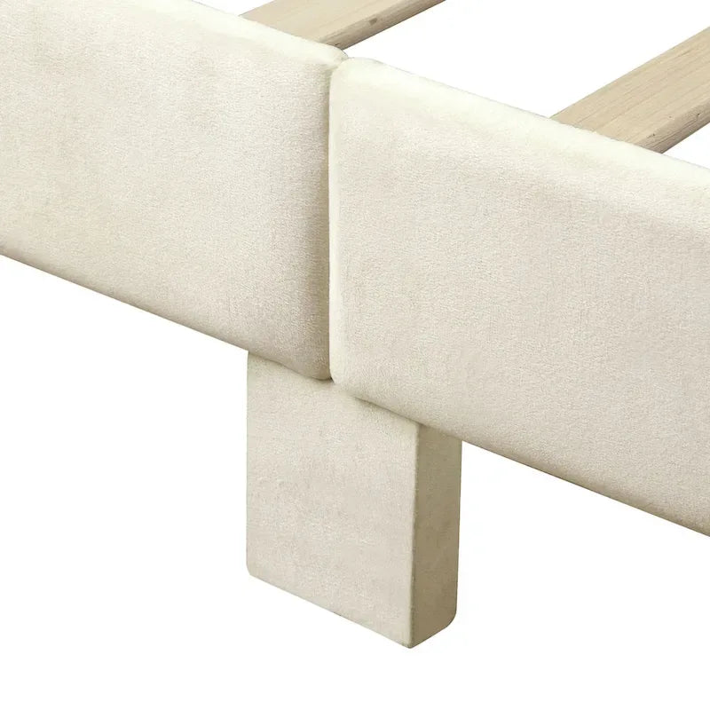 Upholstered Platform Bed – Beige, Tufted Headboard, Gold-Tone Accents, Glam Style, Full / Queen / King