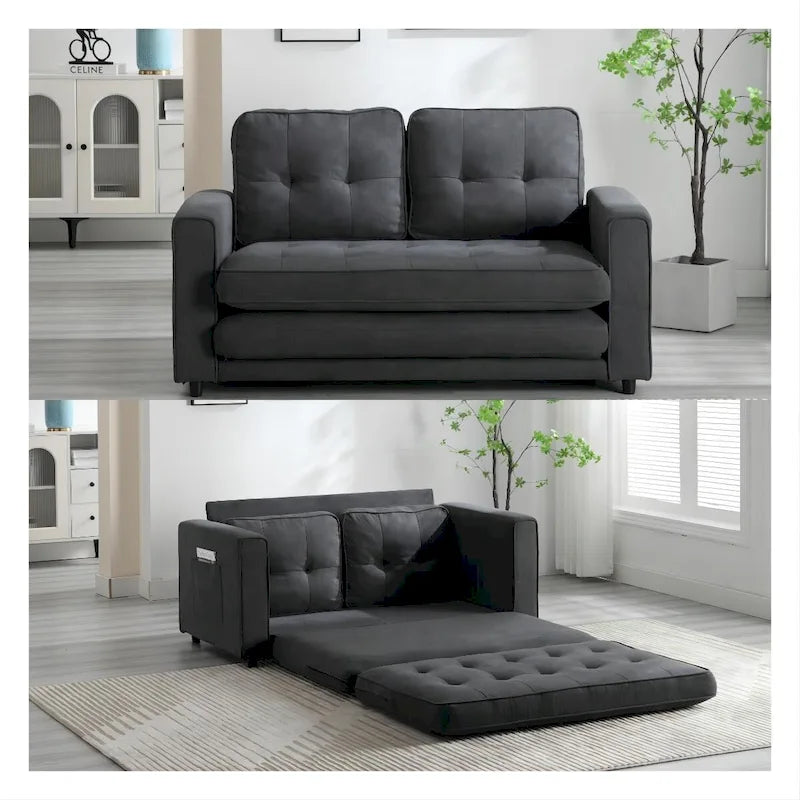 3-Fold Convertible Sofa Bed – Light Gray / Beige / Dark Gray, Velvet, Sleeps 1