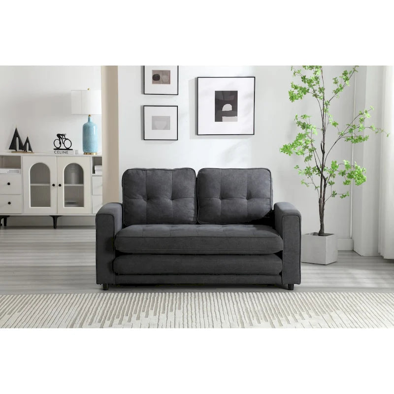 3-Fold Convertible Sofa Bed – Light Gray / Beige / Dark Gray, Velvet, Sleeps 1