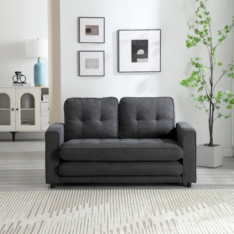 3-Fold Convertible Sofa Bed – Light Gray / Beige / Dark Gray, Velvet, Sleeps 1
