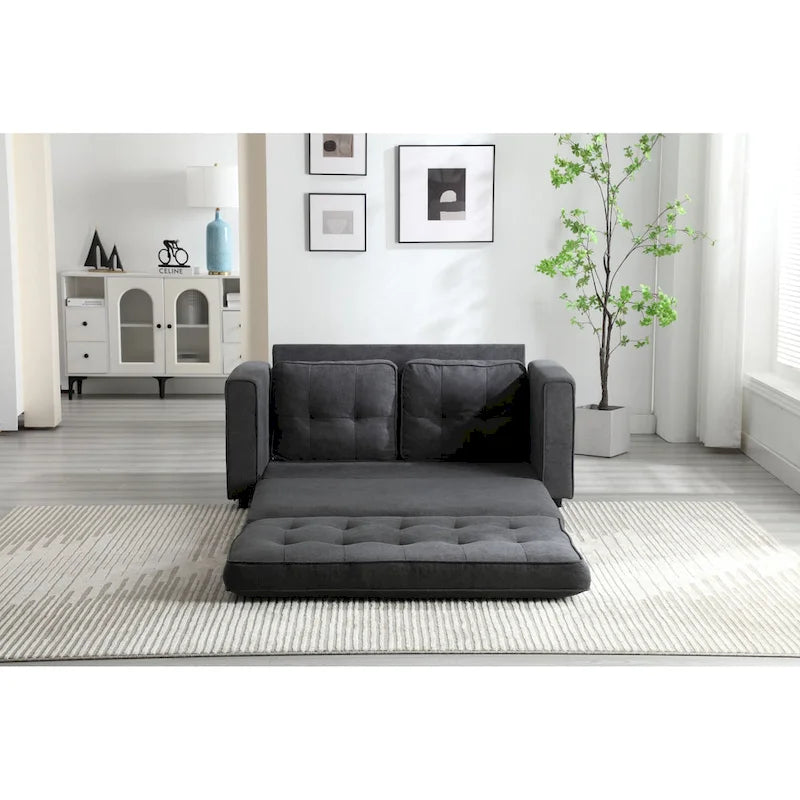 3-Fold Convertible Sofa Bed – Light Gray / Beige / Dark Gray, Velvet, Sleeps 1