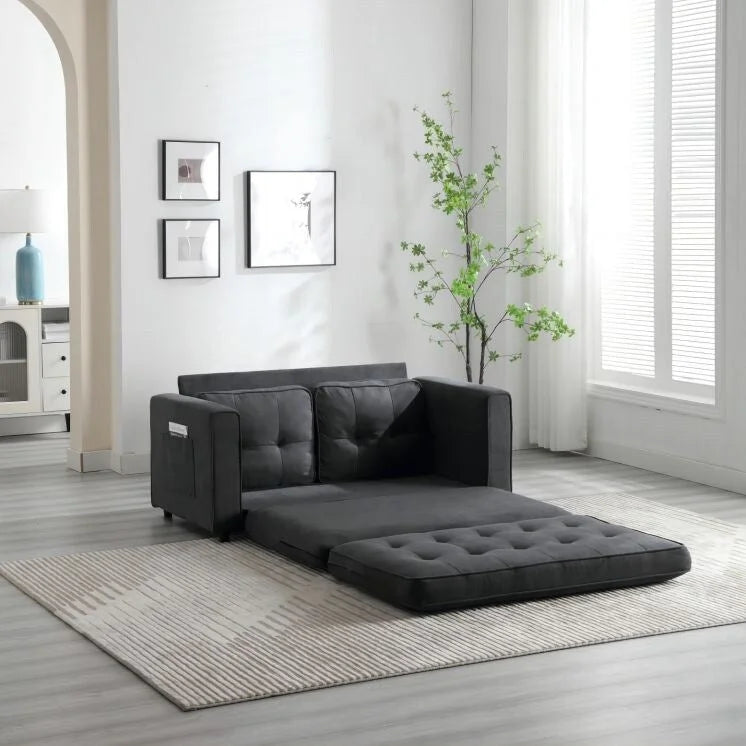 3-Fold Convertible Sofa Bed – Light Gray / Beige / Dark Gray, Velvet, Sleeps 1