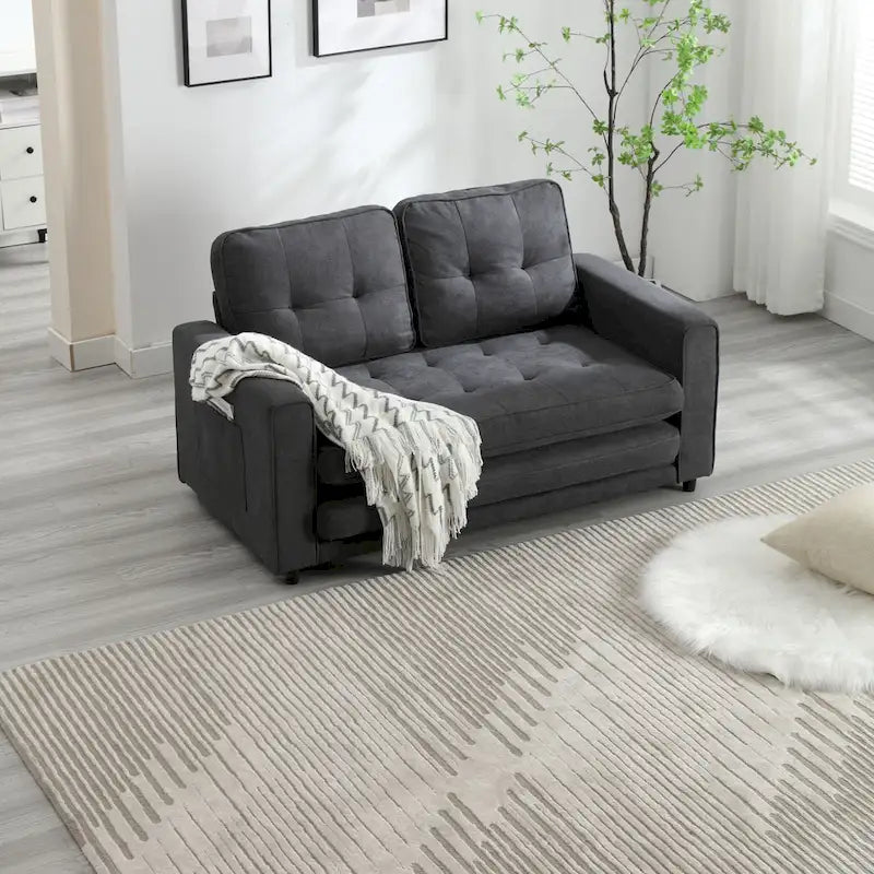 3-Fold Convertible Sofa Bed – Light Gray / Beige / Dark Gray, Velvet, Sleeps 1