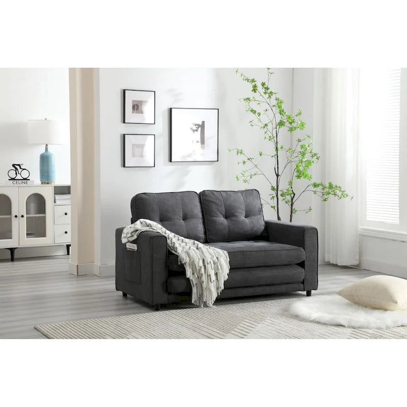3-Fold Convertible Sofa Bed – Light Gray / Beige / Dark Gray, Velvet, Sleeps 1