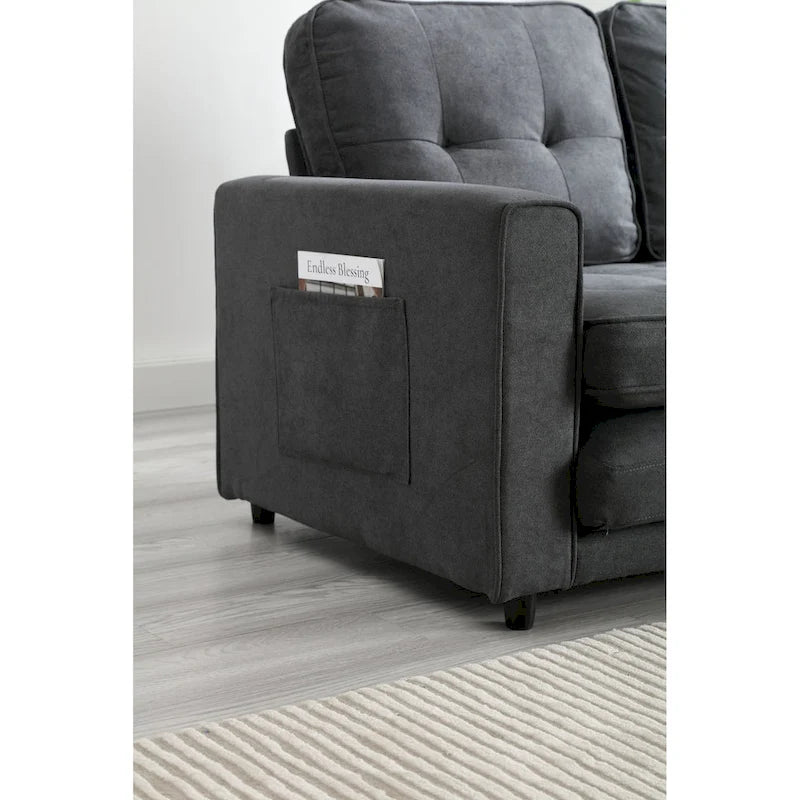 3-Fold Convertible Sofa Bed – Light Gray / Beige / Dark Gray, Velvet, Sleeps 1