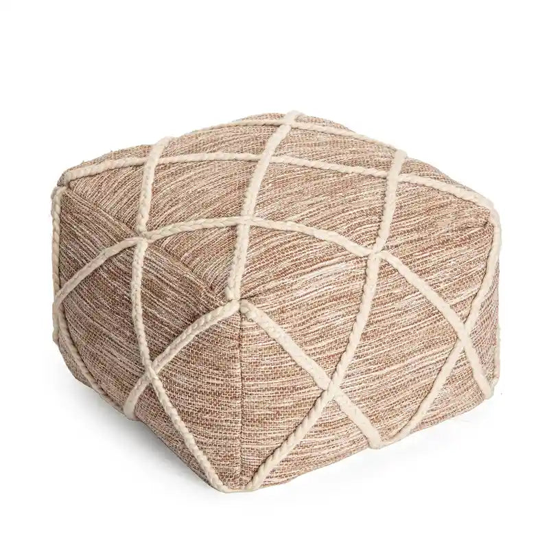 22-Inch Round Pouf Ottoman – Blue & Ivory / Tan & Ivory / Gray & Ivory, 1-Person Footrest & Extra Seat