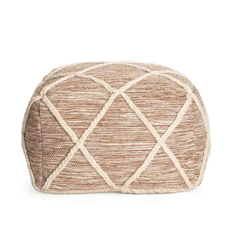 22-Inch Round Pouf Ottoman – Blue & Ivory / Tan & Ivory / Gray & Ivory, 1-Person Footrest & Extra Seat
