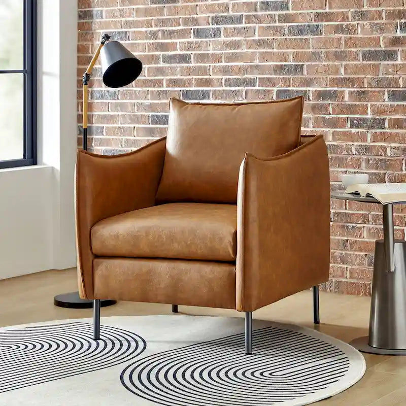 Jaime Modern Vegan Leather Accent Chair with removable Cushion by HULALA HOME