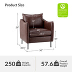 Modern Accent Chair – Black / Brown / Grey / Camel / Navy / Beige, Vegan Leather, Metal Legs, Seats 1