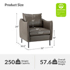 Modern Accent Chair – Black / Brown / Grey / Camel / Navy / Beige, Vegan Leather, Metal Legs, Seats 1