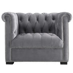 Chesterfield Armchair – Midnight Blue / Aqua / Grey / Ivory, Performance Velvet, Button Tufted, Seats 1