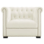 Chesterfield Armchair – Midnight Blue / Aqua / Grey / Ivory, Performance Velvet, Button Tufted, Seats 1