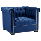 Chesterfield Armchair – Midnight Blue / Aqua / Grey / Ivory, Performance Velvet, Button Tufted, Seats 1