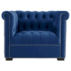 Chesterfield Armchair – Midnight Blue / Aqua / Grey / Ivory, Performance Velvet, Button Tufted, Seats 1