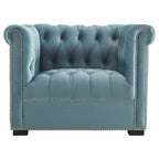 Chesterfield Armchair – Midnight Blue / Aqua / Grey / Ivory, Performance Velvet, Button Tufted, Seats 1