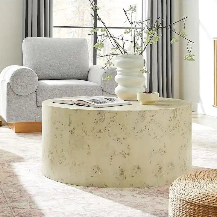 Penrod Mid-Century Burl Wood Round Coffee Table