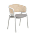 Dining Arm Chair – Grey / Beige / White / Black, Velvet Seat, Rattan Back, Powder-Coated Steel Legs, Mid-Century Modern Style, Seats 1