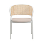 Dining Arm Chair – Grey / Beige / White / Black, Velvet Seat, Rattan Back, Powder-Coated Steel Legs, Mid-Century Modern Style, Seats 1