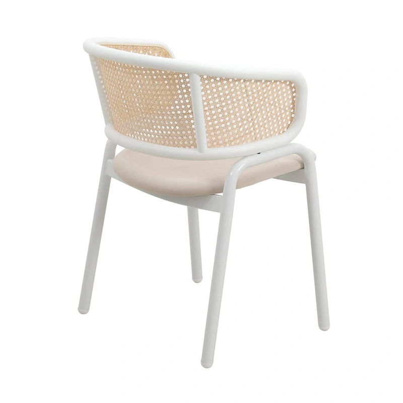 Dining Arm Chair – Grey / Beige / White / Black, Velvet Seat, Rattan Back, Powder-Coated Steel Legs, Mid-Century Modern Style, Seats 1