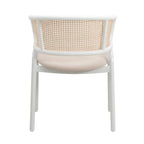Dining Arm Chair – Grey / Beige / White / Black, Velvet Seat, Rattan Back, Powder-Coated Steel Legs, Mid-Century Modern Style, Seats 1