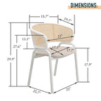 Dining Arm Chair – Grey / Beige / White / Black, Velvet Seat, Rattan Back, Powder-Coated Steel Legs, Mid-Century Modern Style, Seats 1
