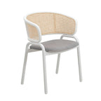 Dining Arm Chair – Grey / Beige / White / Black, Velvet Seat, Rattan Back, Powder-Coated Steel Legs, Mid-Century Modern Style, Seats 1