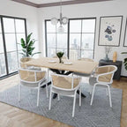 Dining Arm Chair – Grey / Beige / White / Black, Velvet Seat, Rattan Back, Powder-Coated Steel Legs, Mid-Century Modern Style, Seats 1