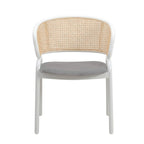 Dining Arm Chair – Grey / Beige / White / Black, Velvet Seat, Rattan Back, Powder-Coated Steel Legs, Mid-Century Modern Style, Seats 1