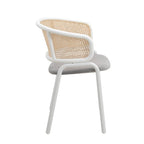 Dining Arm Chair – Grey / Beige / White / Black, Velvet Seat, Rattan Back, Powder-Coated Steel Legs, Mid-Century Modern Style, Seats 1
