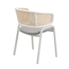 Dining Arm Chair – Grey / Beige / White / Black, Velvet Seat, Rattan Back, Powder-Coated Steel Legs, Mid-Century Modern Style, Seats 1