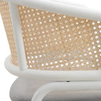 Dining Arm Chair – Grey / Beige / White / Black, Velvet Seat, Rattan Back, Powder-Coated Steel Legs, Mid-Century Modern Style, Seats 1