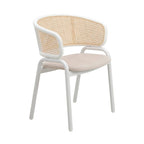 Dining Arm Chair – Grey / Beige / White / Black, Velvet Seat, Rattan Back, Powder-Coated Steel Legs, Mid-Century Modern Style, Seats 1