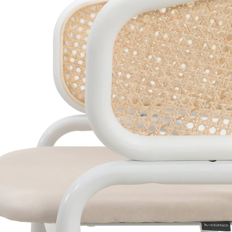 Dining Arm Chair – Grey / Beige / White / Black, Velvet Seat, Rattan Back, Powder-Coated Steel Legs, Mid-Century Modern Style, Seats 1