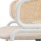 Dining Arm Chair – Grey / Beige / White / Black, Velvet Seat, Rattan Back, Powder-Coated Steel Legs, Mid-Century Modern Style, Seats 1