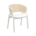 Dining Arm Chair – Grey / Beige / White / Black, Velvet Seat, Rattan Back, Powder-Coated Steel Legs, Mid-Century Modern Style, Seats 1