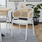 Dining Arm Chair – Grey / Beige / White / Black, Velvet Seat, Rattan Back, Powder-Coated Steel Legs, Mid-Century Modern Style, Seats 1