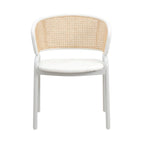 Dining Arm Chair – Grey / Beige / White / Black, Velvet Seat, Rattan Back, Powder-Coated Steel Legs, Mid-Century Modern Style, Seats 1