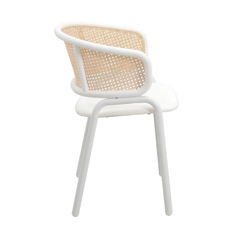 Dining Arm Chair – Grey / Beige / White / Black, Velvet Seat, Rattan Back, Powder-Coated Steel Legs, Mid-Century Modern Style, Seats 1