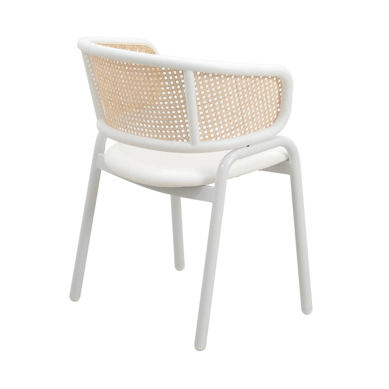 Dining Arm Chair – Grey / Beige / White / Black, Velvet Seat, Rattan Back, Powder-Coated Steel Legs, Mid-Century Modern Style, Seats 1
