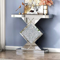 Geometric Mirrored Console Table – Silver, Glam Style, Diamond Lattice Base
