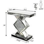Geometric Mirrored Console Table – Silver, Glam Style, Diamond Lattice Base
