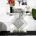 Geometric Mirrored Console Table – Silver, Glam Style, Diamond Lattice Base