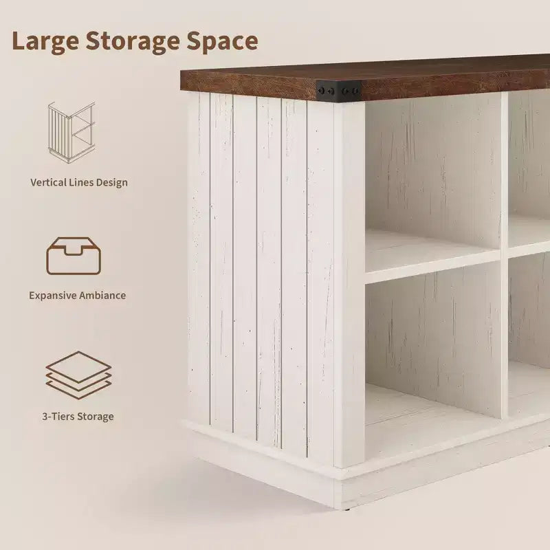 8 Würfelregal, Bücherregal im Landhausstil, 157,5 cm langes Holzregal für den Eingangsbereich, langes, niedriges Bücherregal für das Wohnzimmer
